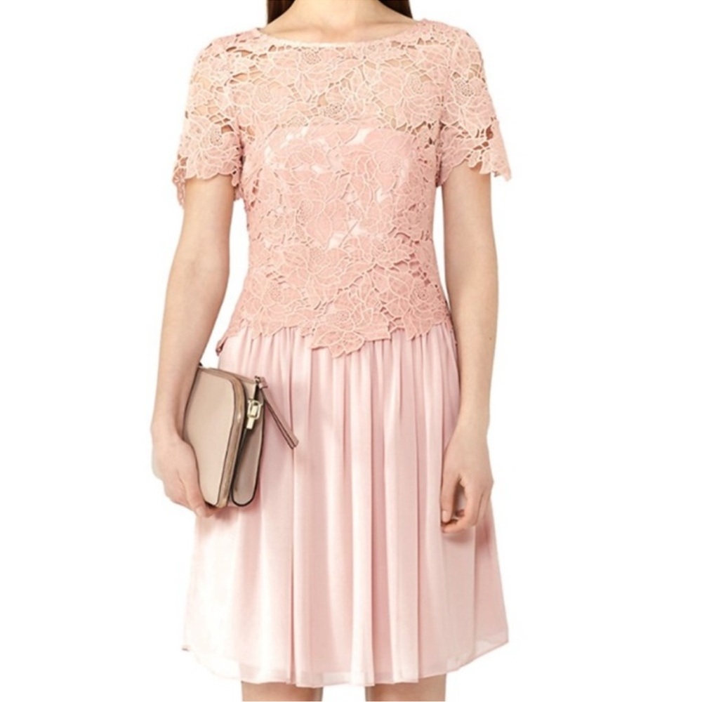 Reiss Milla Lace Top Dress in Tea Rose Pink 4